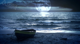 浪漫月海静卧晚舟背景视频素材-众图网