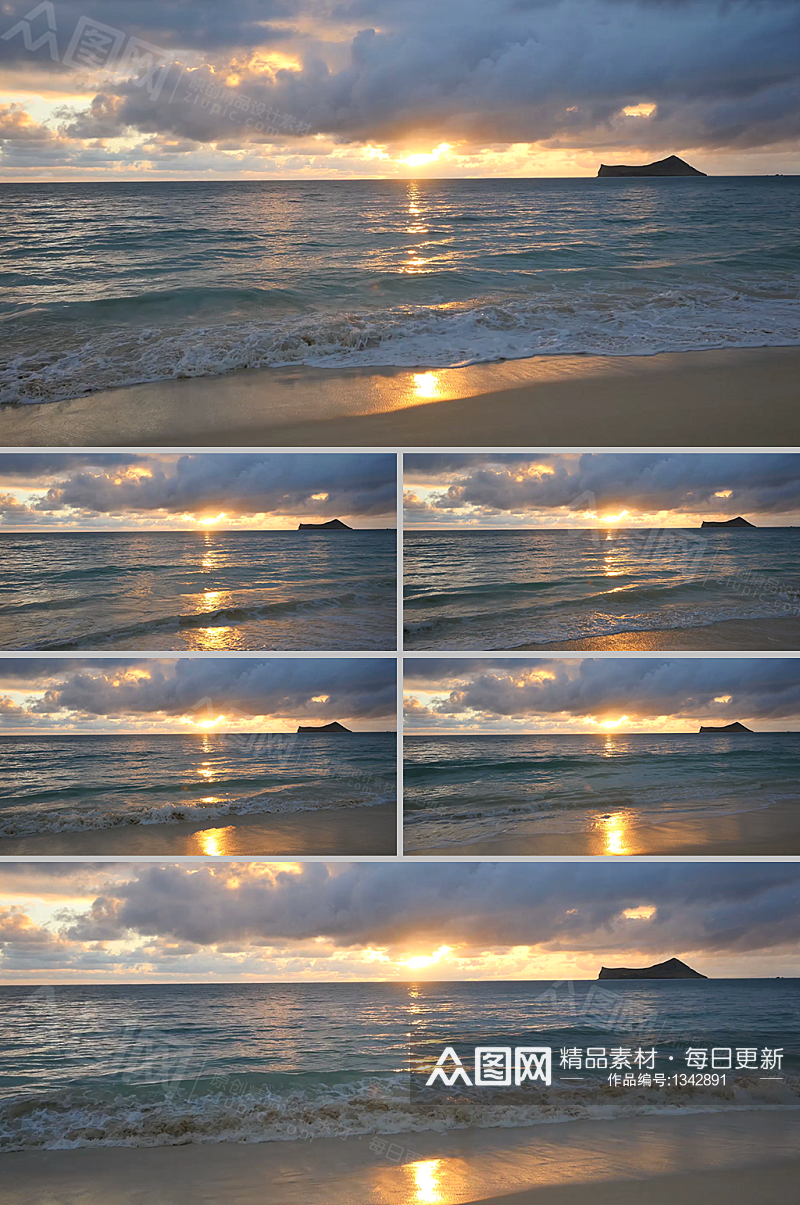 海滩日落海浪涟漪实拍唯美视频素材素材