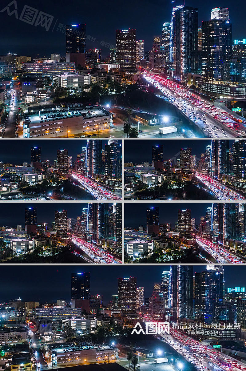 航拍夜幕下的都市延时视频素材素材