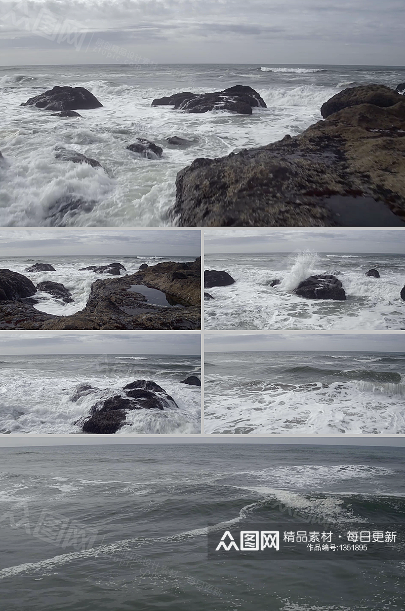 实拍海浪冲击拍打岩石海岸视频素材素材