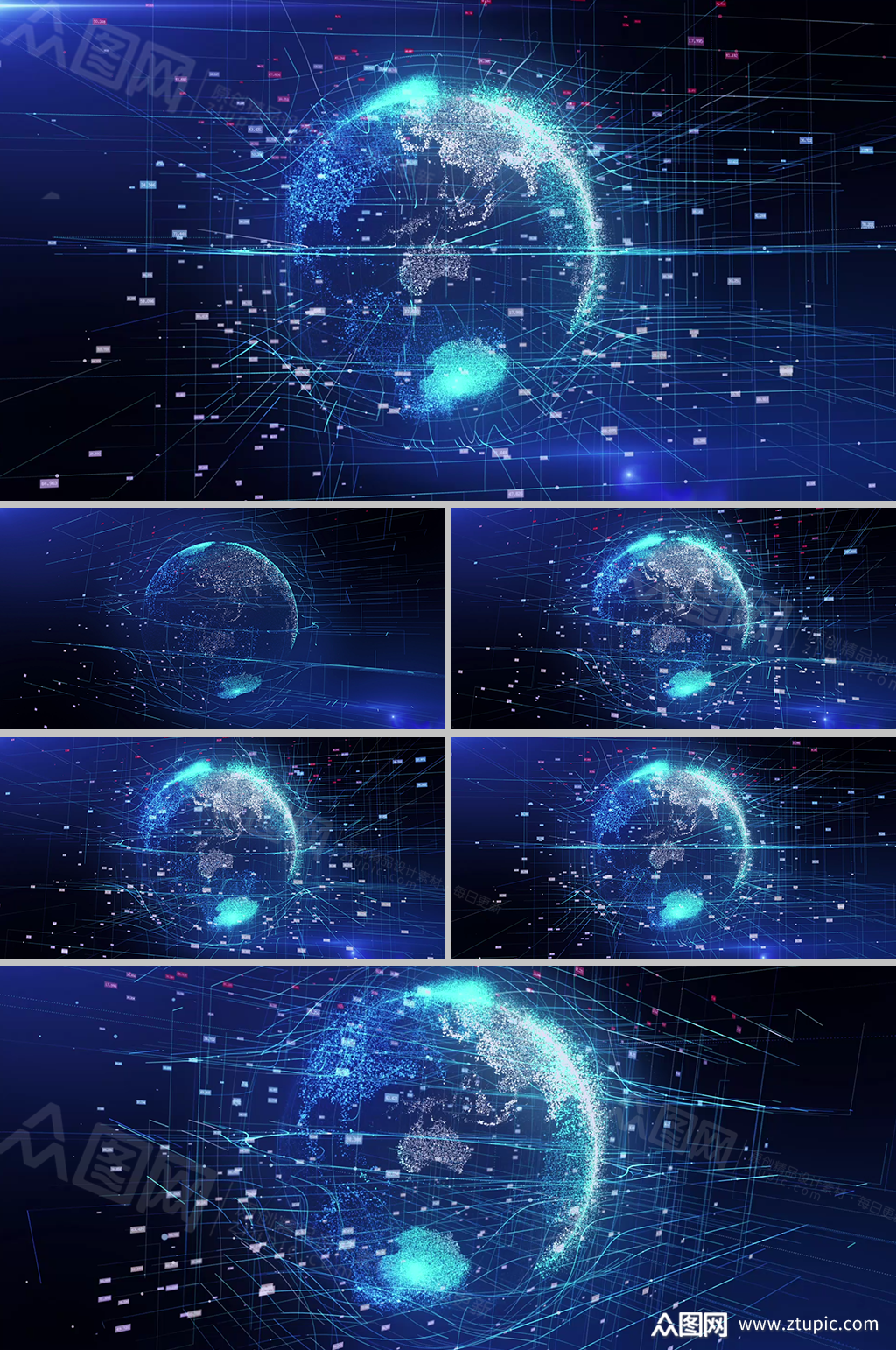 科技风全息地球数据扫描光线背景视频素材