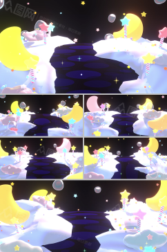 星月糖果星球旋转气泡童话背景视频素材