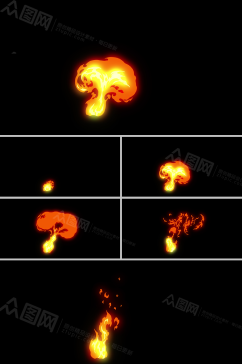 点燃蘑菇云爆发式燃烧火焰卡通动画视频素材