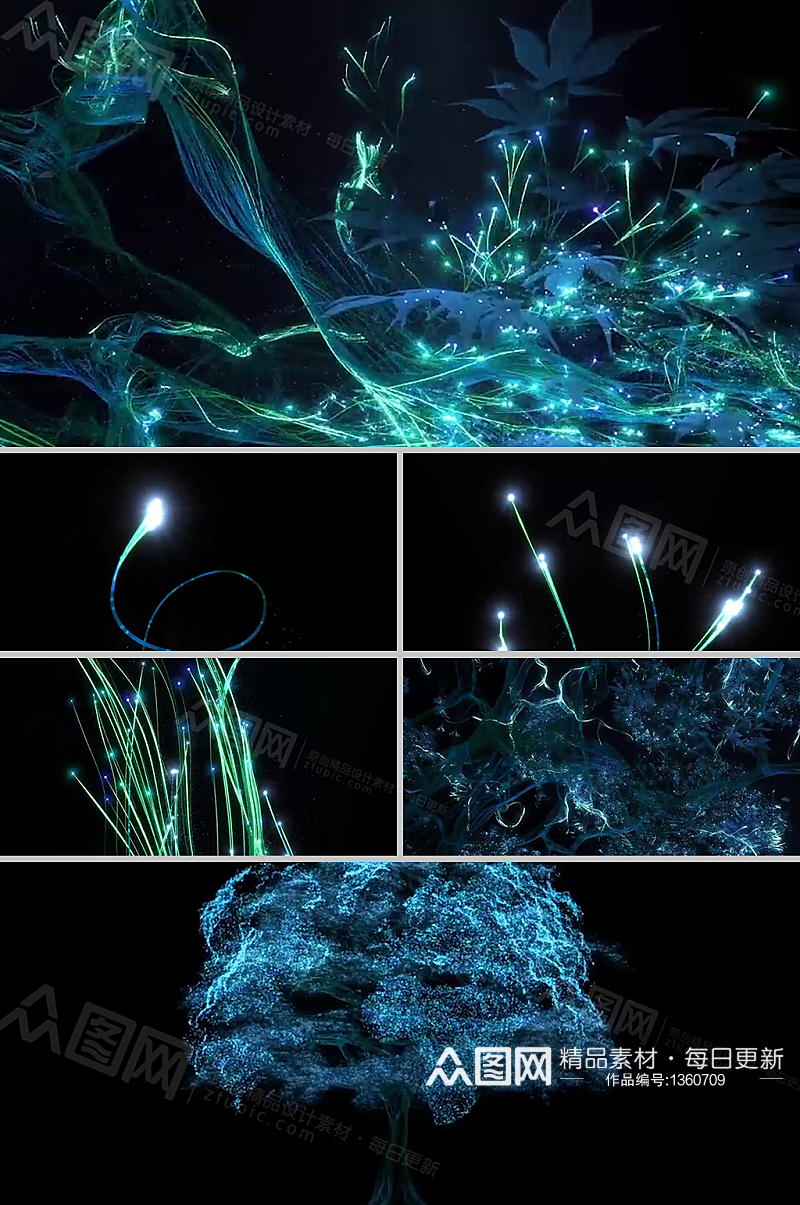 梦幻蓝色粒子汇成大树背景视频素材素材