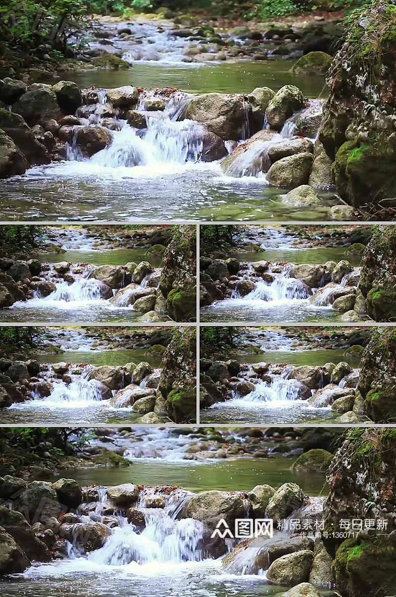 树林小石河蜿蜒流淌实拍视频素材素材