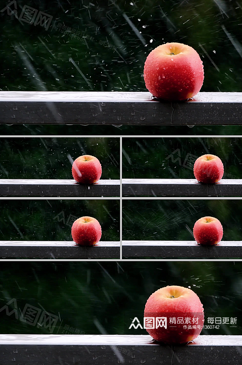 唯美实拍雨中沐雨粉红苹果视频素材预览素材