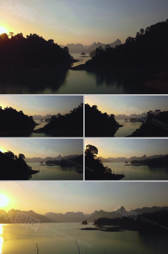 日落黄昏湖光掠影航拍景观视频素材