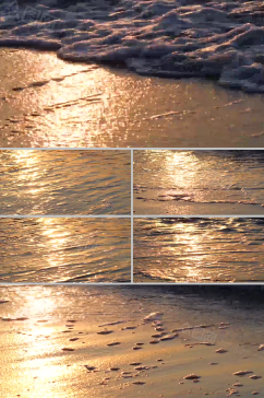 浪漫日落黄昏海浪卷沙滩特写视频素材