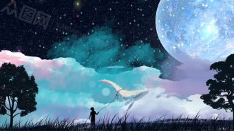 唯美浪漫星空夜月彩云童话背景视频素材-众图网