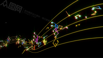 快乐五线谱飘出多彩音符背景视频素材-众图网