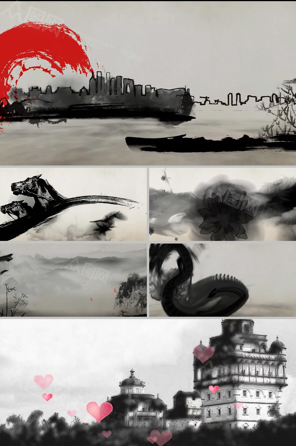 魅力中国水墨画卷LED背景视频素材素材