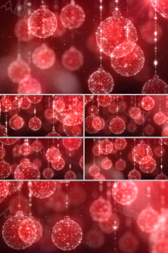 梦幻红色小球装饰吊坠粒子圣诞背景视频素材