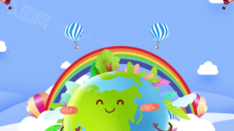 可爱卡通地球彩虹飞升气球背景视频素材-众图网
