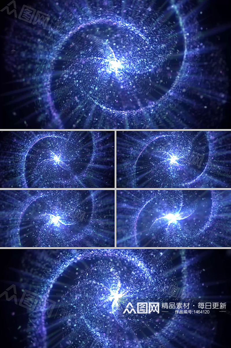 蓝光柔美螺旋粒子浮动舞台背景视频素材素材
