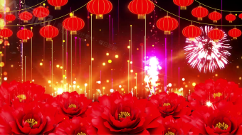 喜庆红金粒子牡丹新年晚会背景视频素材-众图网