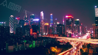 实拍广州立交夜景动态灯光璀璨视频素材-众图网