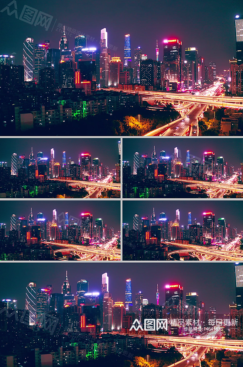 实拍广州立交夜景动态灯光璀璨视频素材素材