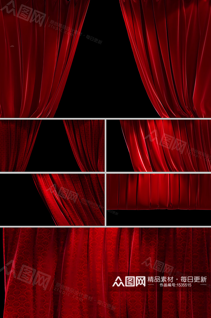 三维红色花纹舞台幕布窗帘动画视频素材素材