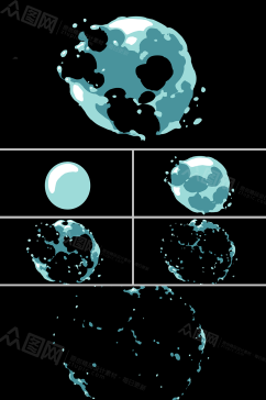 球形水珠从中间破裂爆开卡通动画视频素材