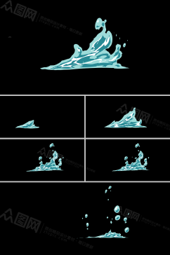 平面水流向右侧划出浪花卡通动画视频素材