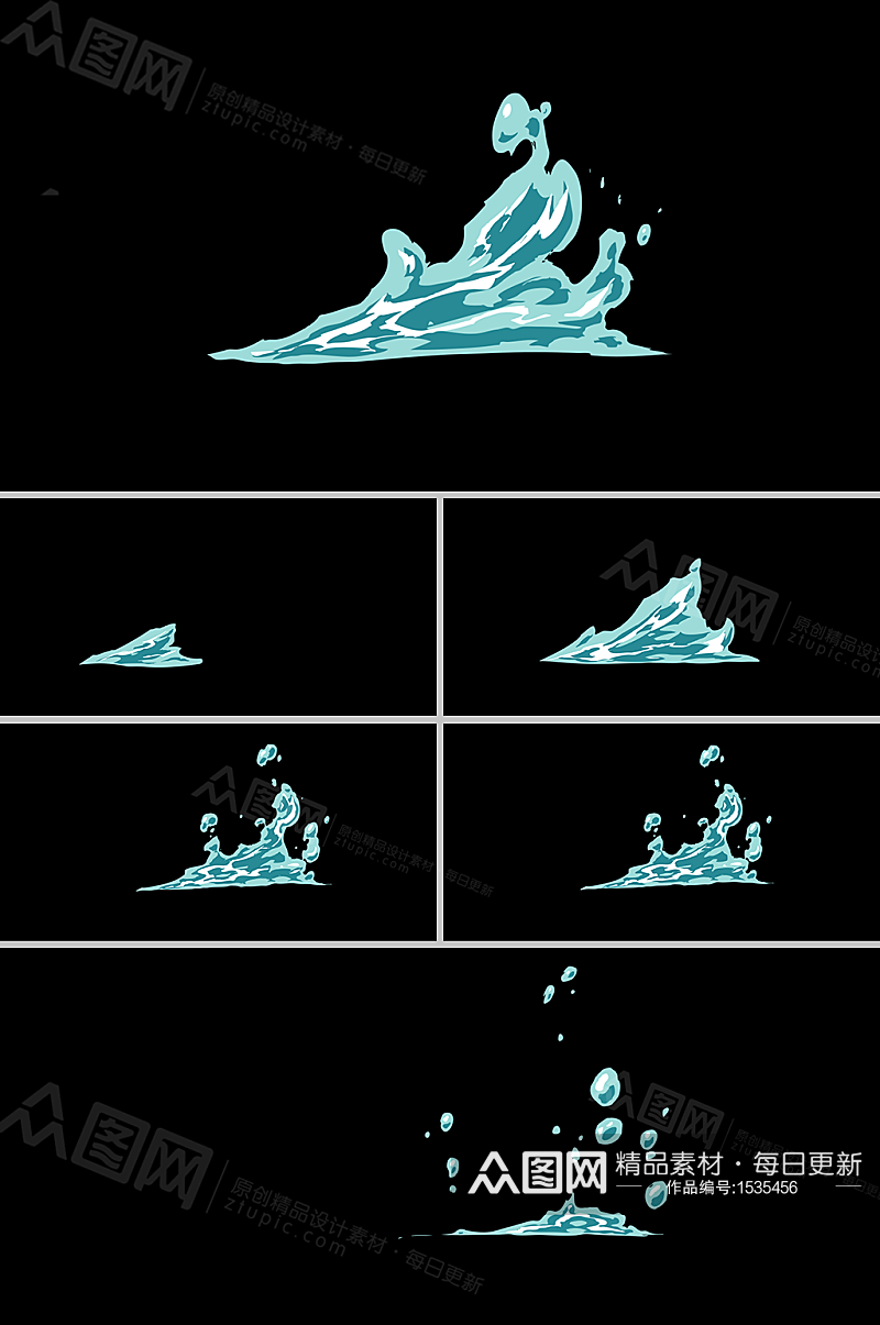 平面水流向右侧划出浪花卡通动画视频素材素材