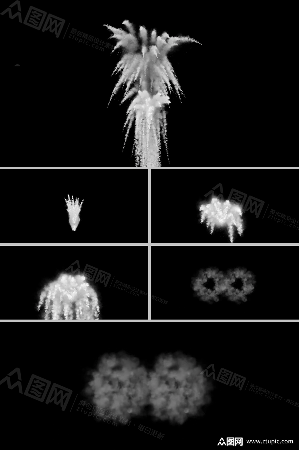 多股柱状形烟雾流体井喷式爆发溅射视频素材