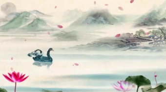 中国水墨风荷花池山水长卷动画背景视频素材-众图网