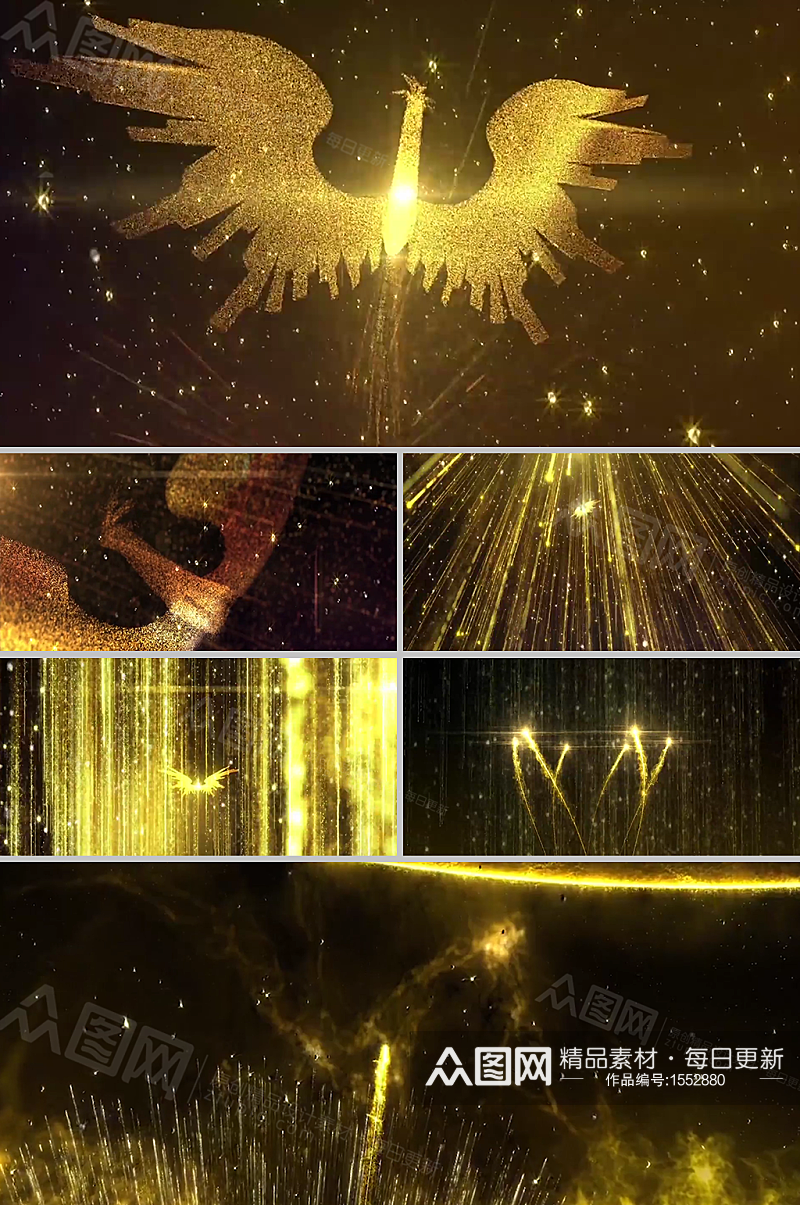 大气金色凤凰粒子帘幕释放能量撞击视频素材素材