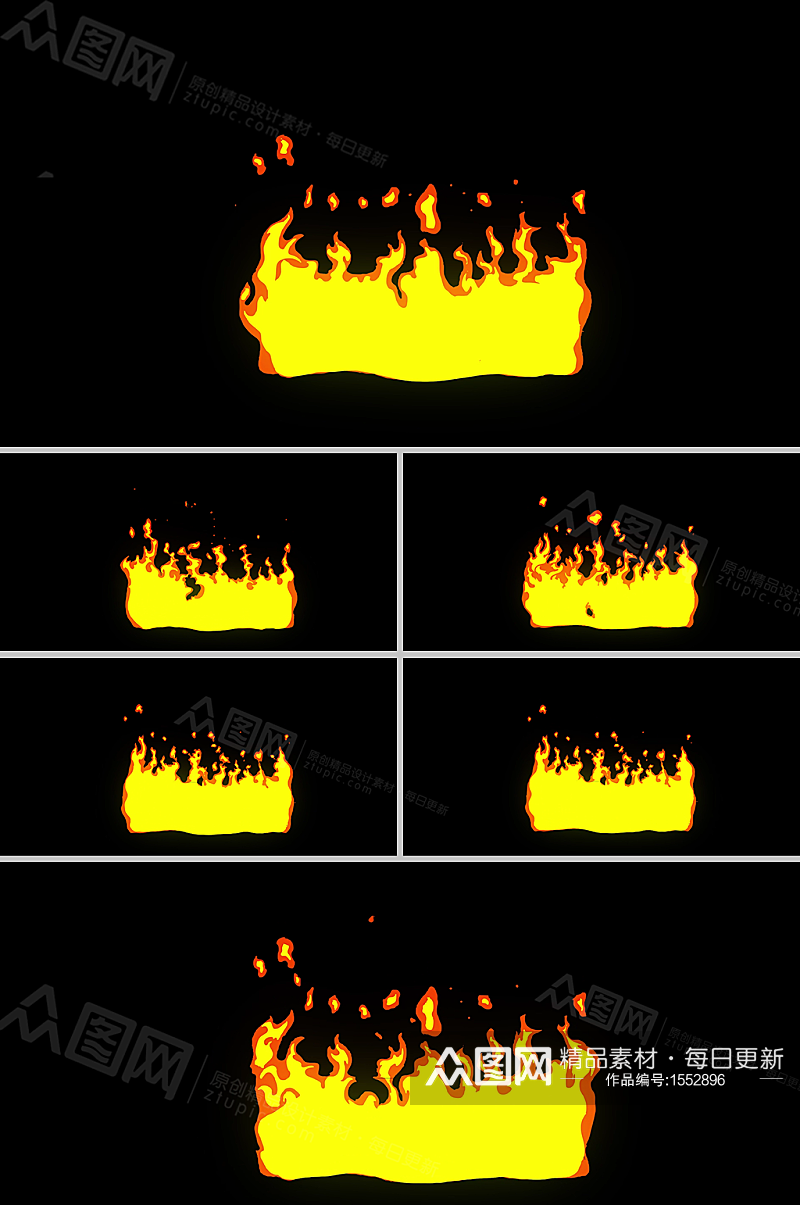 长条形火焰带剧烈燃烧动画视频素材素材