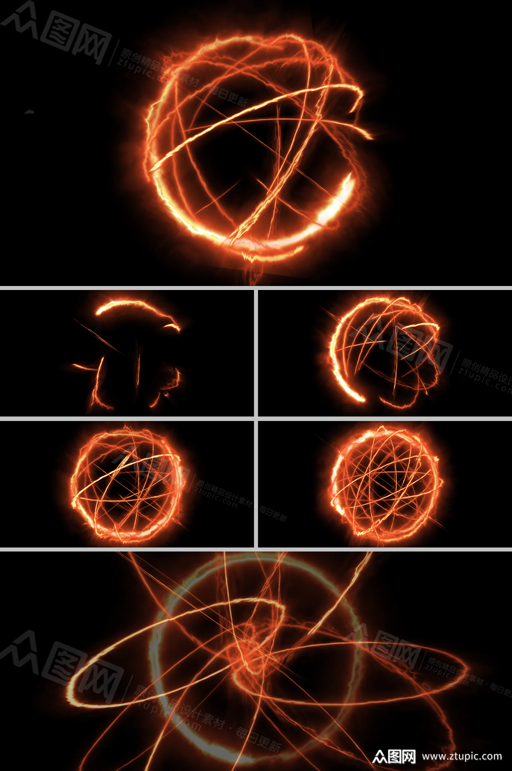 红色火焰球形立体能量线环绕视频素材