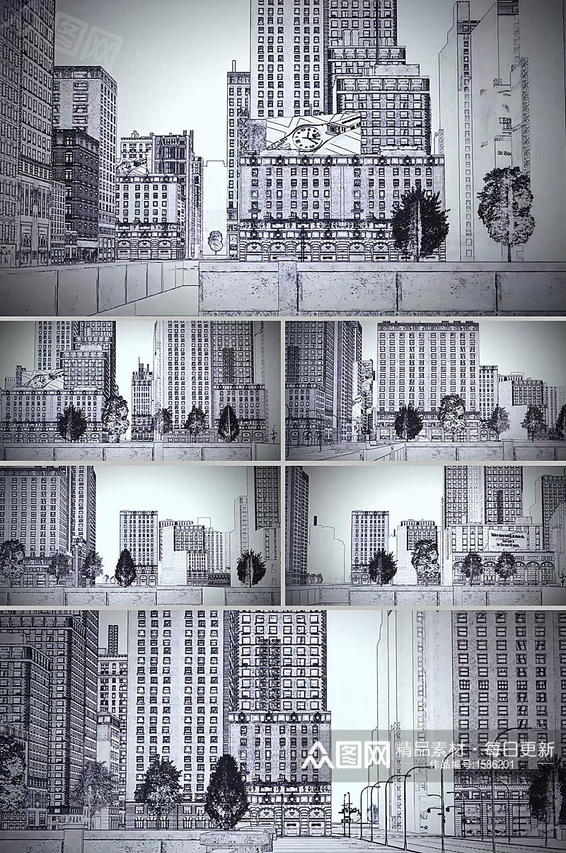 3D手绘质感城市建筑前行游览背景视频素材素材