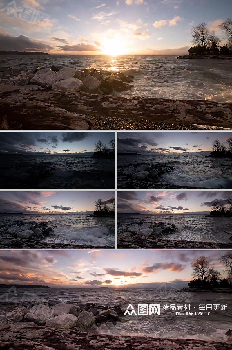 延时拍摄小岛海面清晨日出视频素材素材