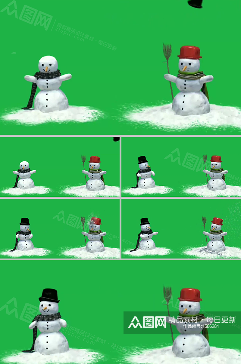 圣诞节3D雪人趣味动画抠像视频素材素材