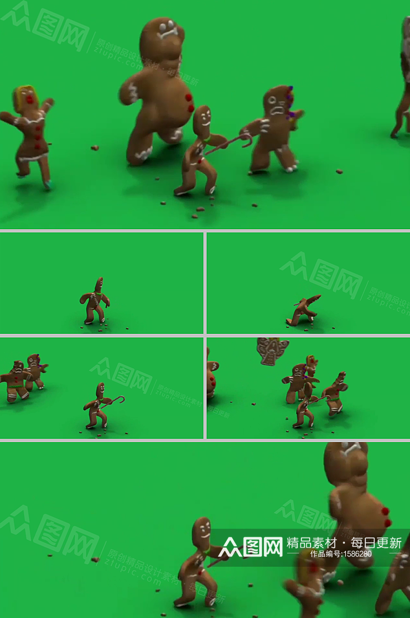 可爱饼干人跑过3D动画抠像视频素材素材