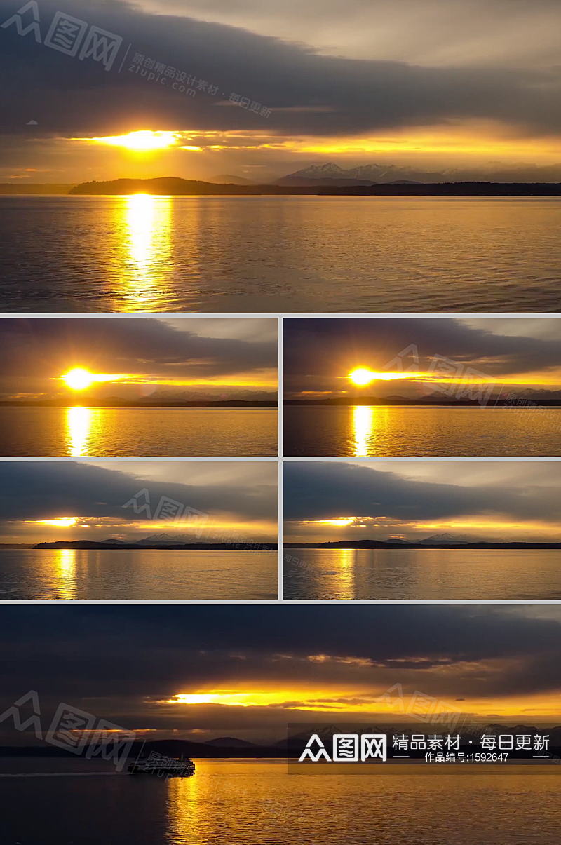 浓厚浮云遮蔽金灿夕阳湖光实拍视频素材素材