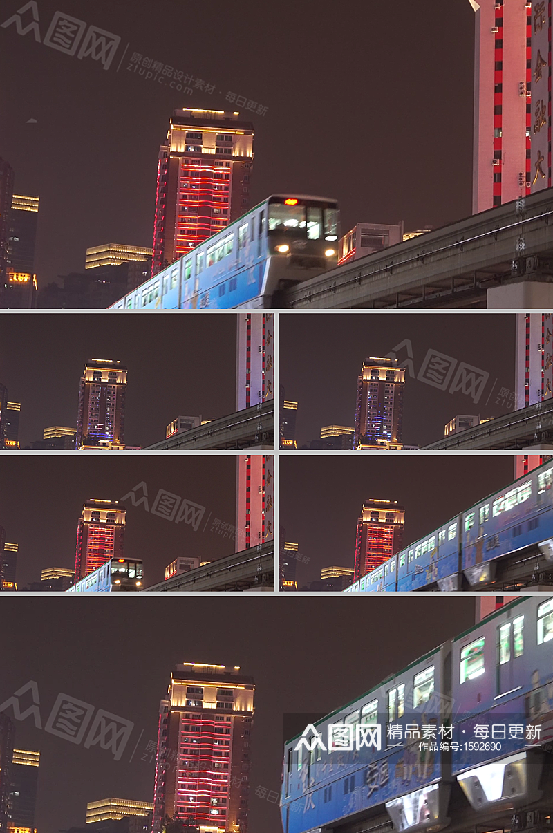 都市夜景实拍重庆轻轨进站视频素材素材