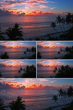 实拍日落海滩美丽火烧云风景视频素材
