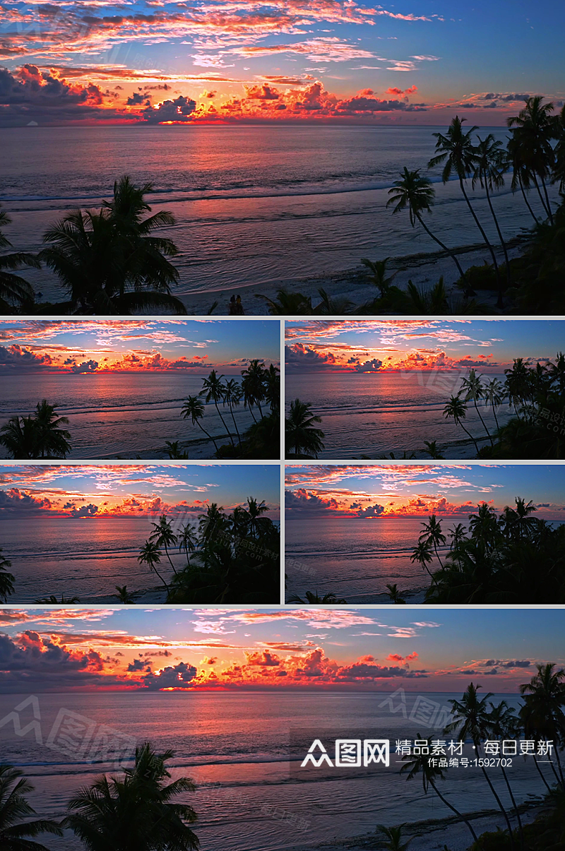 实拍日落海滩美丽火烧云风景视频素材素材