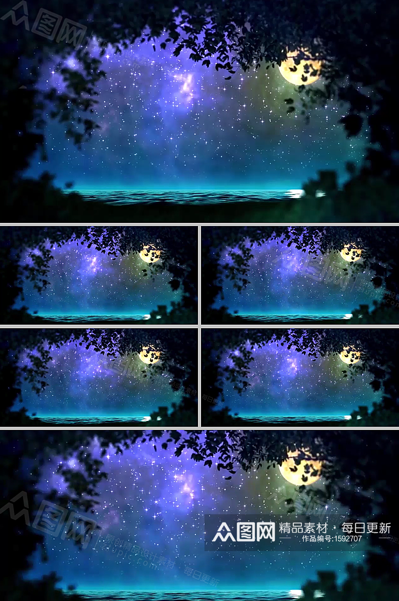 静谧月夜河水流淌唯美浪漫背景视频素材素材