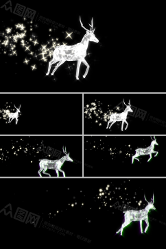 水晶质感奔跑小鹿带出星光雪花粒子视频素材