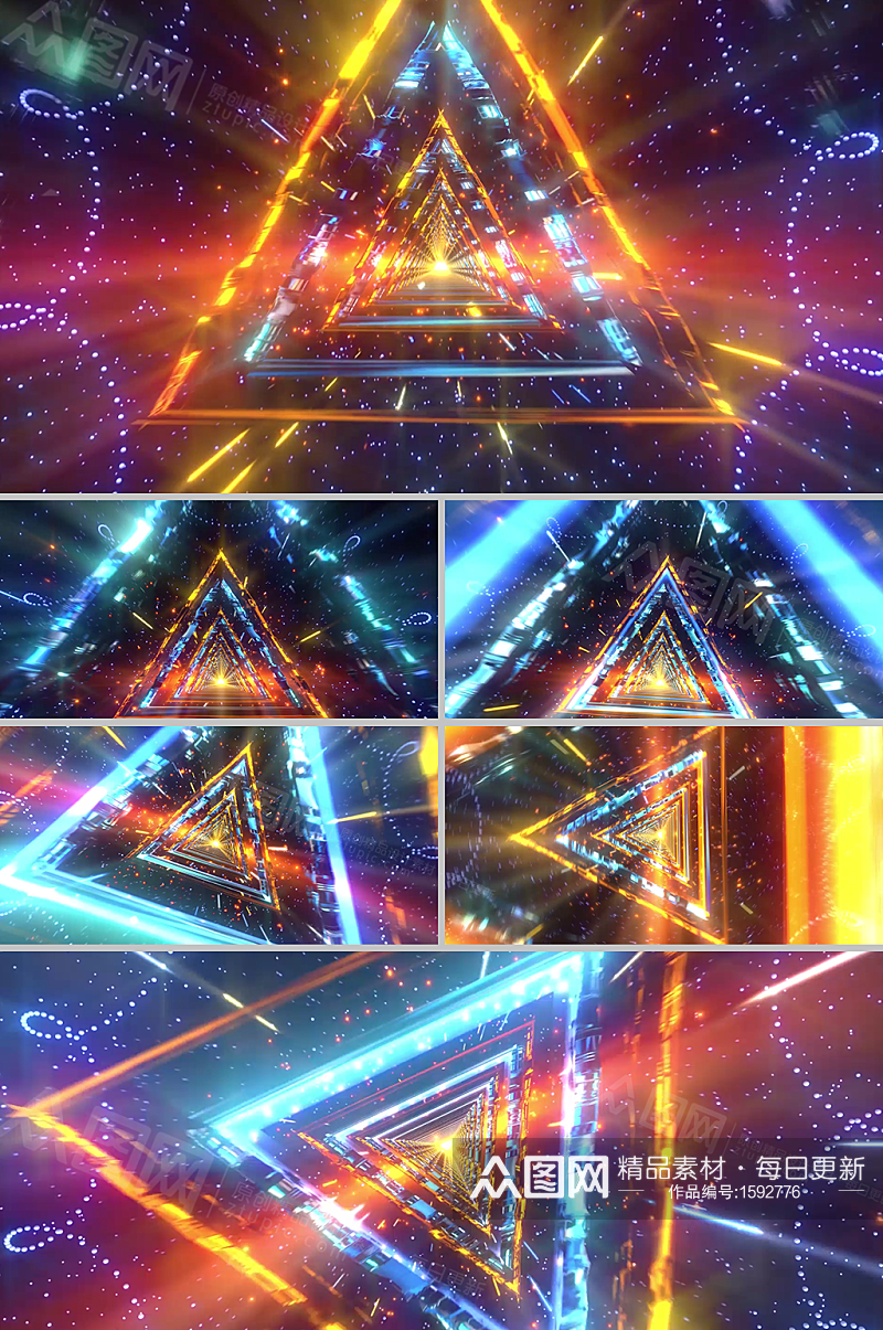 炫酷五彩三角金属科技隧道穿梭背景视频素材素材
