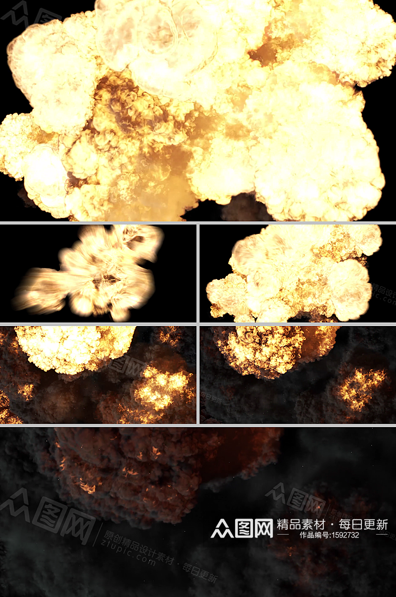 强力爆炸产生多股火焰黑烟视频素材素材