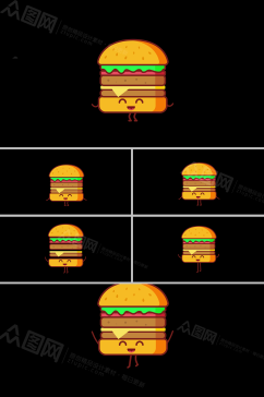开心蹦跳的汉堡卡通动画视频素材