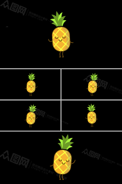 惬意优雅起舞的菠萝卡通动画视频素材