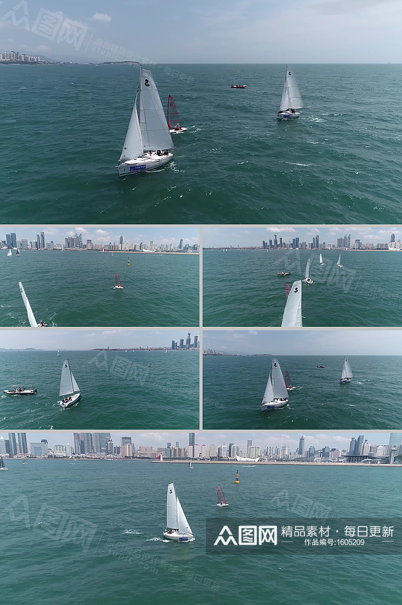航拍城市海洋帆船运动比赛实拍视频素材 风景视频素材