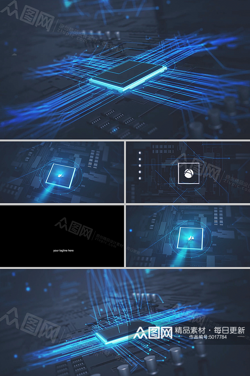 蓝色粒子未来科技芯片logo演绎视频素材