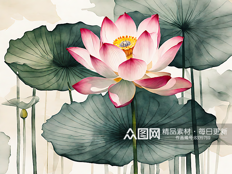 荷花中国画AI数字艺术素材