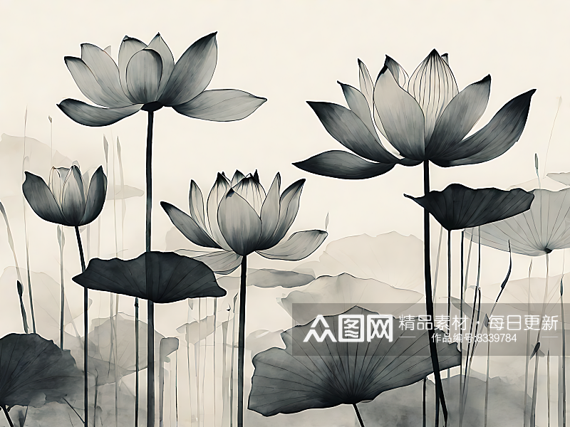 AI数字艺术荷花中国画素材