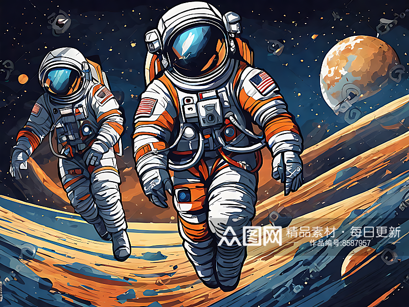 AI数字艺术航天宇宙宇航员卡通插画素材