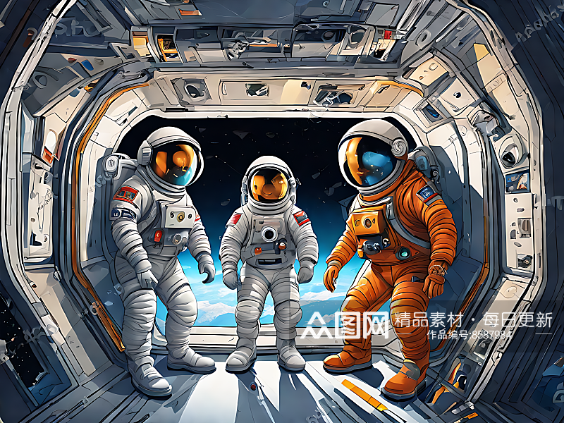 AI数字艺术航天宇宙宇航员卡通插画素材